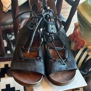 Miz Mooz Black Lace-Up Open-Toe Sandals